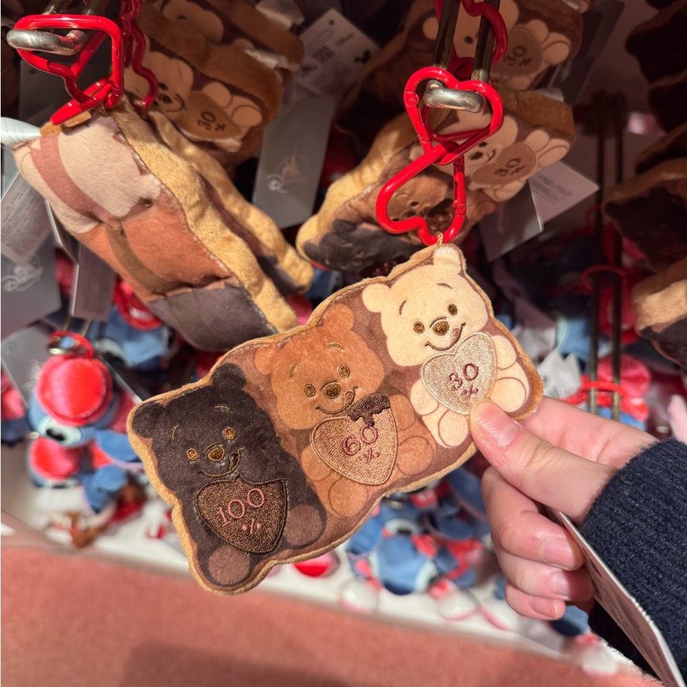 Japan Tokyo Disney Store Pooh Plush Toy Keychain Triple CHOCOLATE STYLE